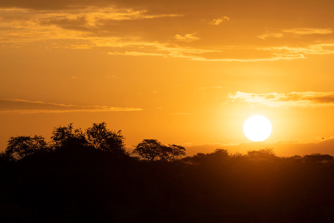 Tramonto alla fine di un safari in Tanzania con un'Agenzia Locale